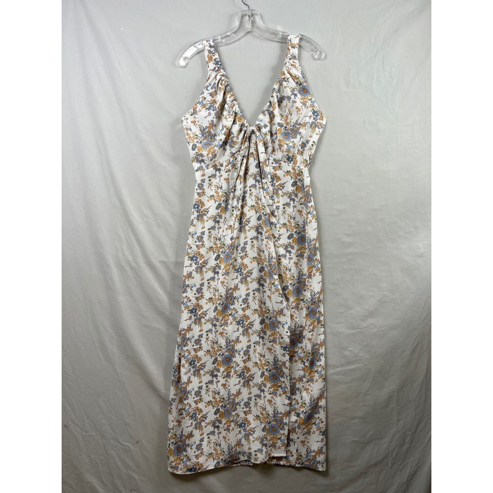 Abercrombie & Fitch Midi Dress Womens MTall White Floral Tie Front Slit V-Neck